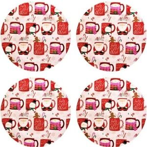 Peppermint Hot Cocoa Santa‎ Claus Christmas Melamine Dinner Plate Set of 4
